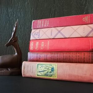 Vintage Red Hardcover Old Book Set Decor Shabby Chic Shelf Styling Stack